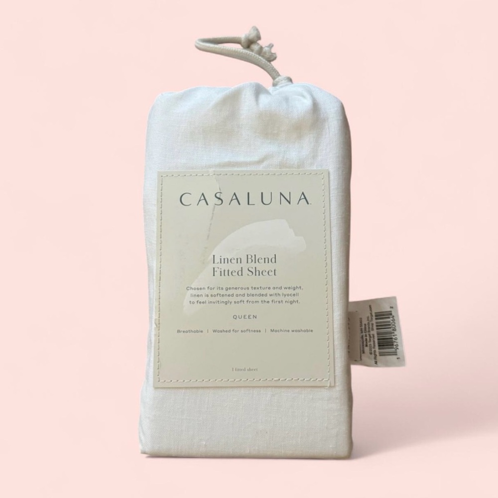 New! Queen Linen Blend Fitted Sheet Fresh White - Casaluna